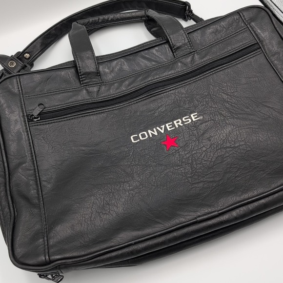 Converse Shoulder PC Bag Faux Soft Leather Clutch Black - Rare Vintage - Picture 8 of 11
